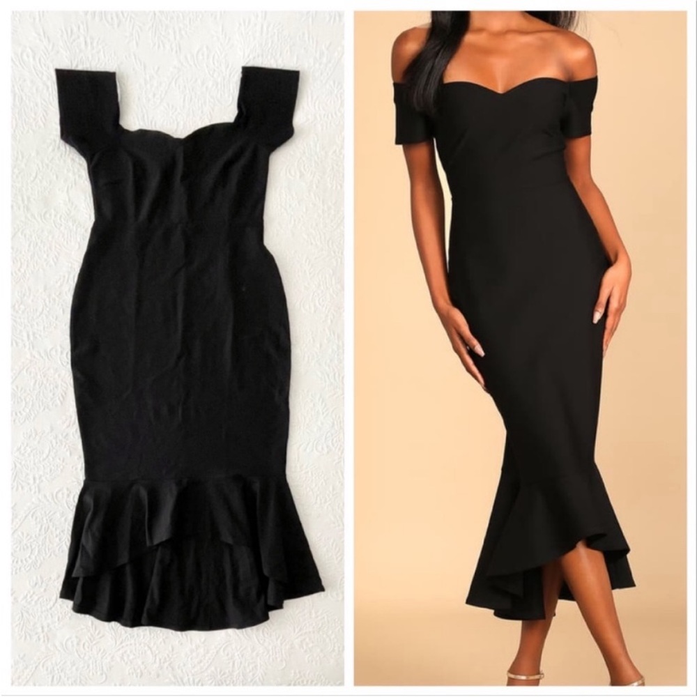 NWOT Lulus How Much I Care Black Off-the-Shoulder Midi Dress Large